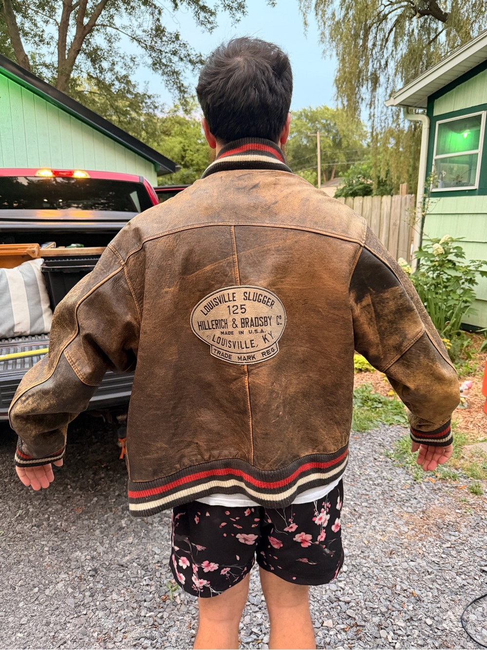 Louisville Slugger Distressed Brown Leather Varsity Jacket